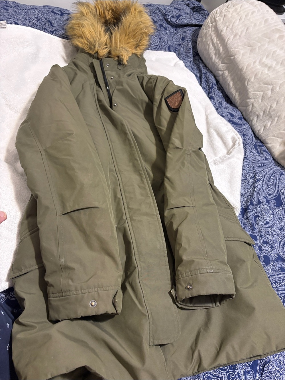 Roots Olive Green Parka with Faux Fur Trim